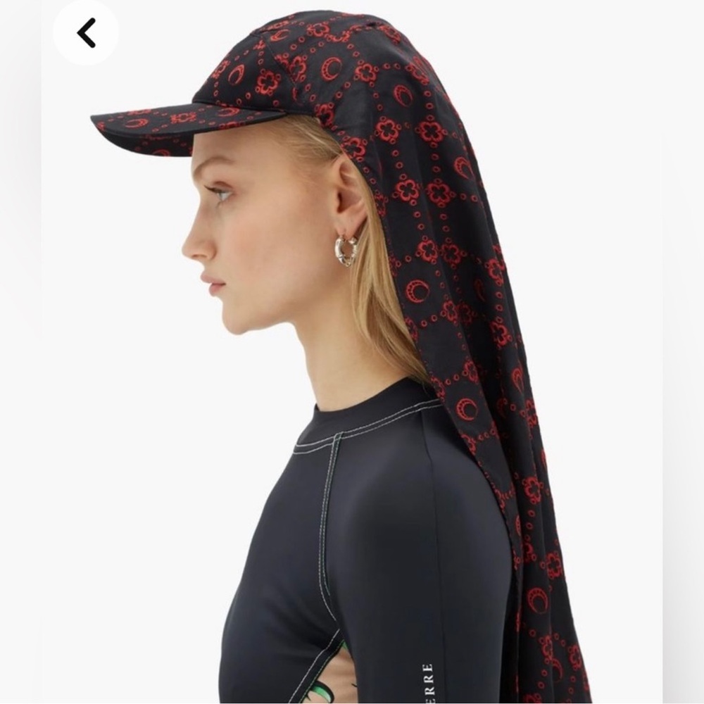 Marine Serre Flou Jacquard Silk-Blend Satin Cap Gold Line